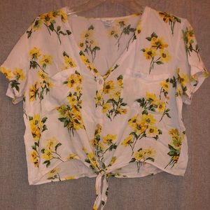 Floral cropped button up shirt